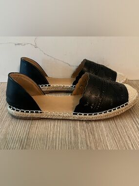 Wanted Black Laser-Cut Espadrille Slides